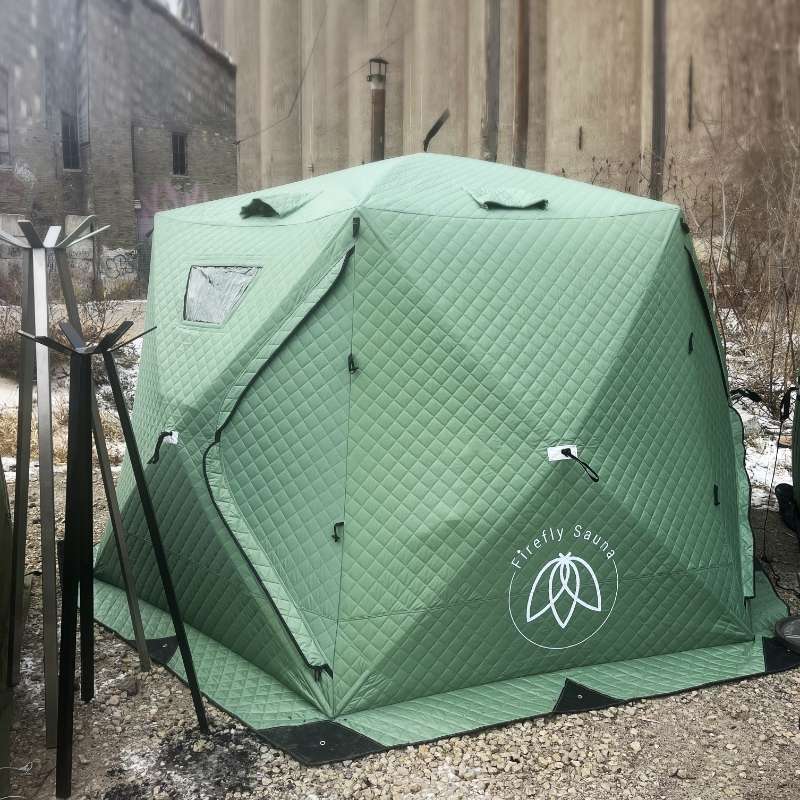 Firefly dome tent setting in backyard. 